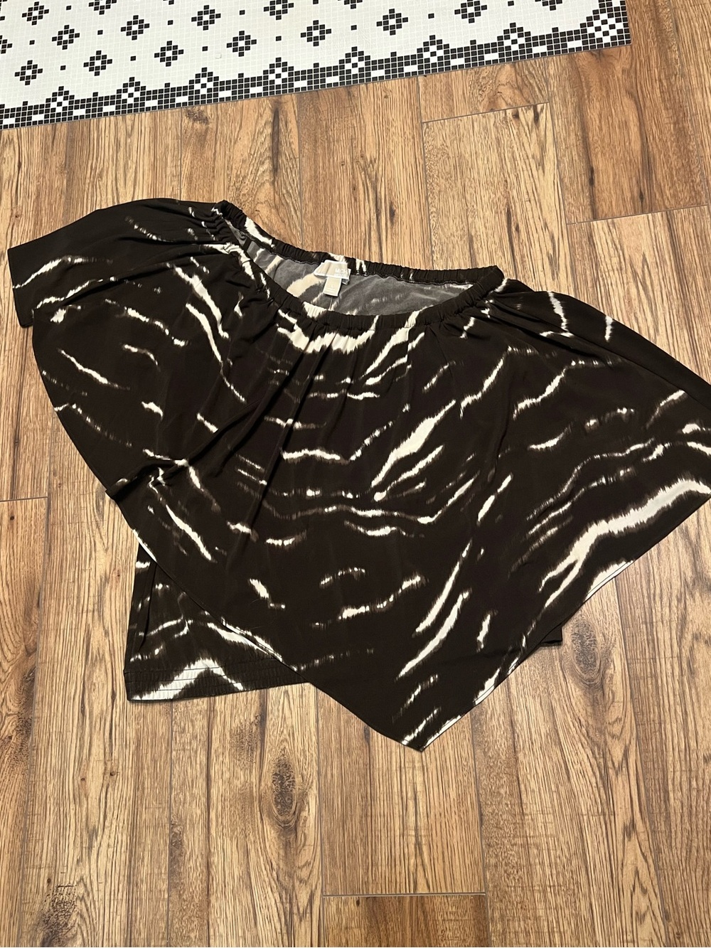 Michael Kors Bark print in brown and cream. One shoulder top. Size Large. NWT